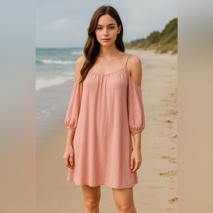 Persaya Women’s Pink Cold Shoulder Mini Dress Size XL Coastal Beach Soft Girl